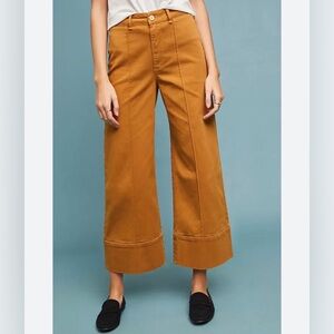 Anthropologie Pintucked Cropped Wide-Leg Chino Trouser Pants Size 6 in Honey